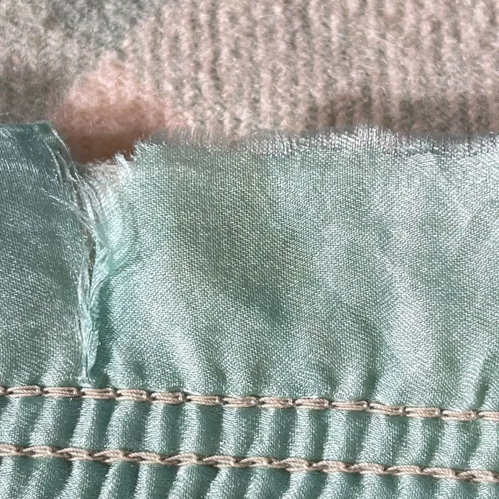 Vintage Light Green & Cream Plaid Wool/Cotton Camp Blanket  - 80